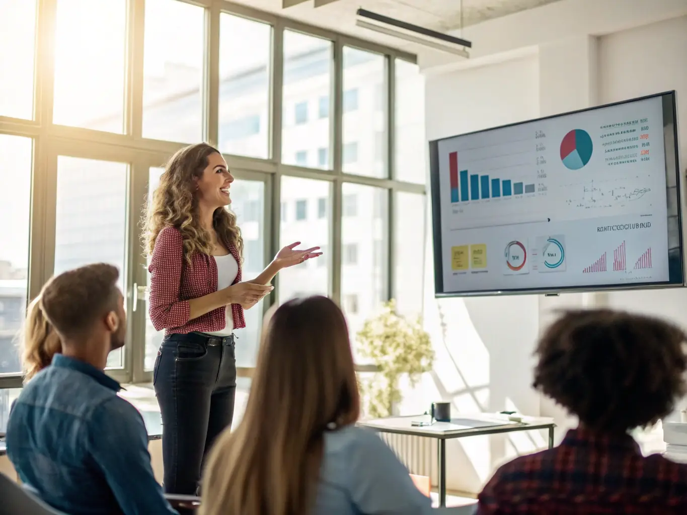 A dynamic image showcasing a keynote speaker presenting at a business conference in Manchester, with engaged audience members and modern conference facilities.